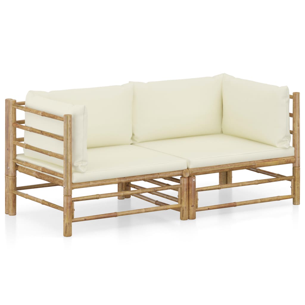 2-delige Loungeset met kussens bamboe crèmewit – afbeelding 1