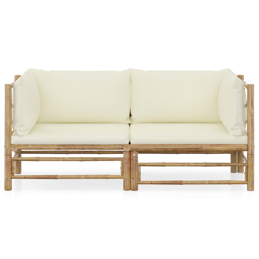 2-delige Loungeset met kussens bamboe crèmewit – afbeelding 2