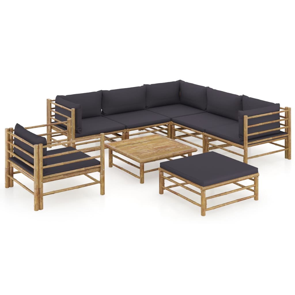 8-delige Loungeset met donkergrijze kussens bamboe – afbeelding 1