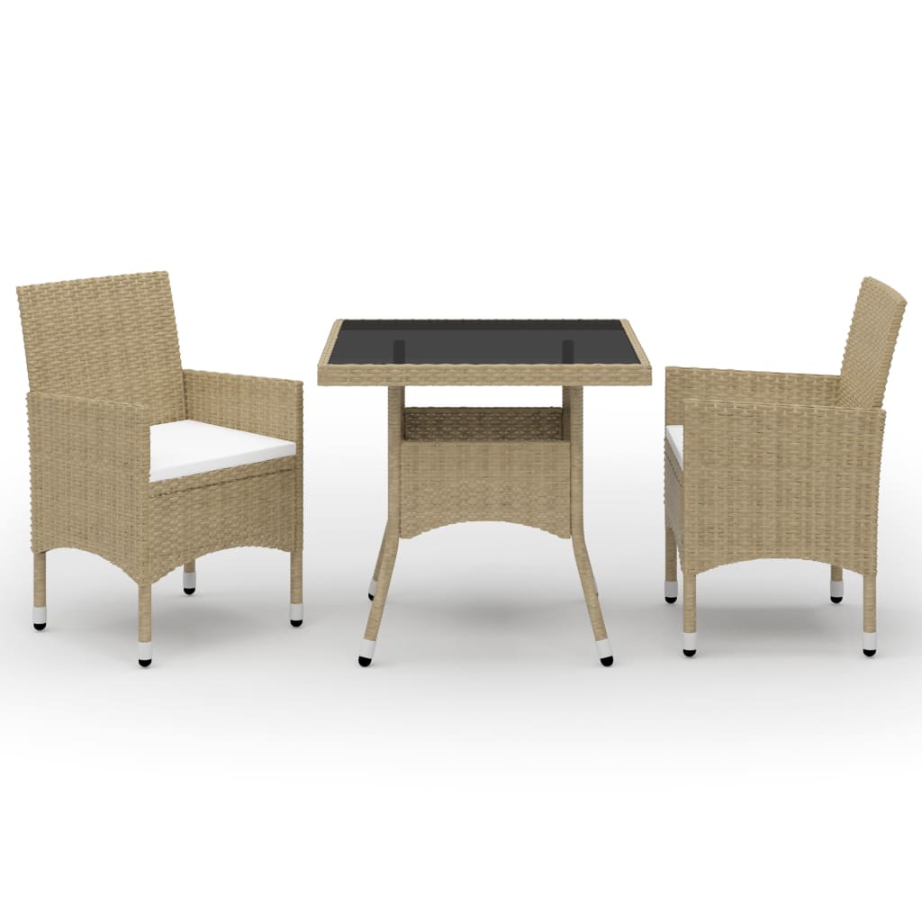 3-delige Tuinset poly rattan en glas beige – afbeelding 1