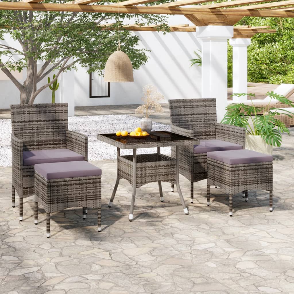 5-delige Tuinset poly rattan en gehard glas grijs – afbeelding 1