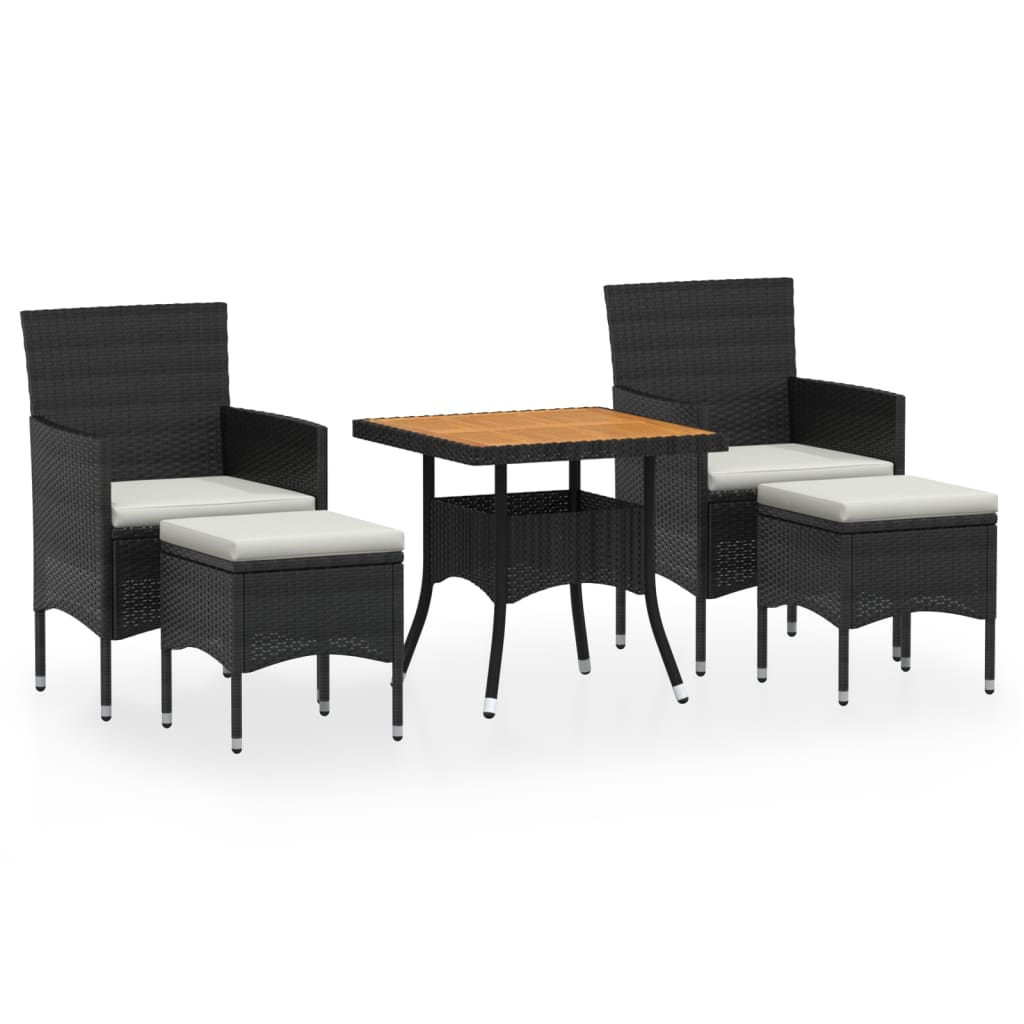 5-delige Tuinset poly rattan en massief acaciahout zwart – afbeelding 2