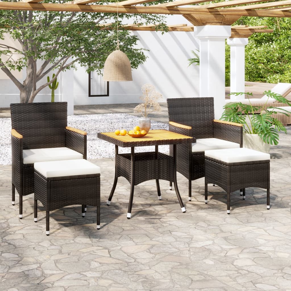 5-delige Tuinset poly rattan en massief acaciahout zwart