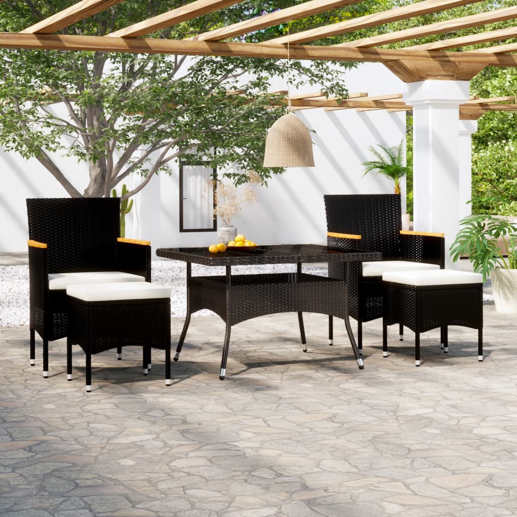 5-delige Tuinset poly rattan en gehard glas zwart – afbeelding 1