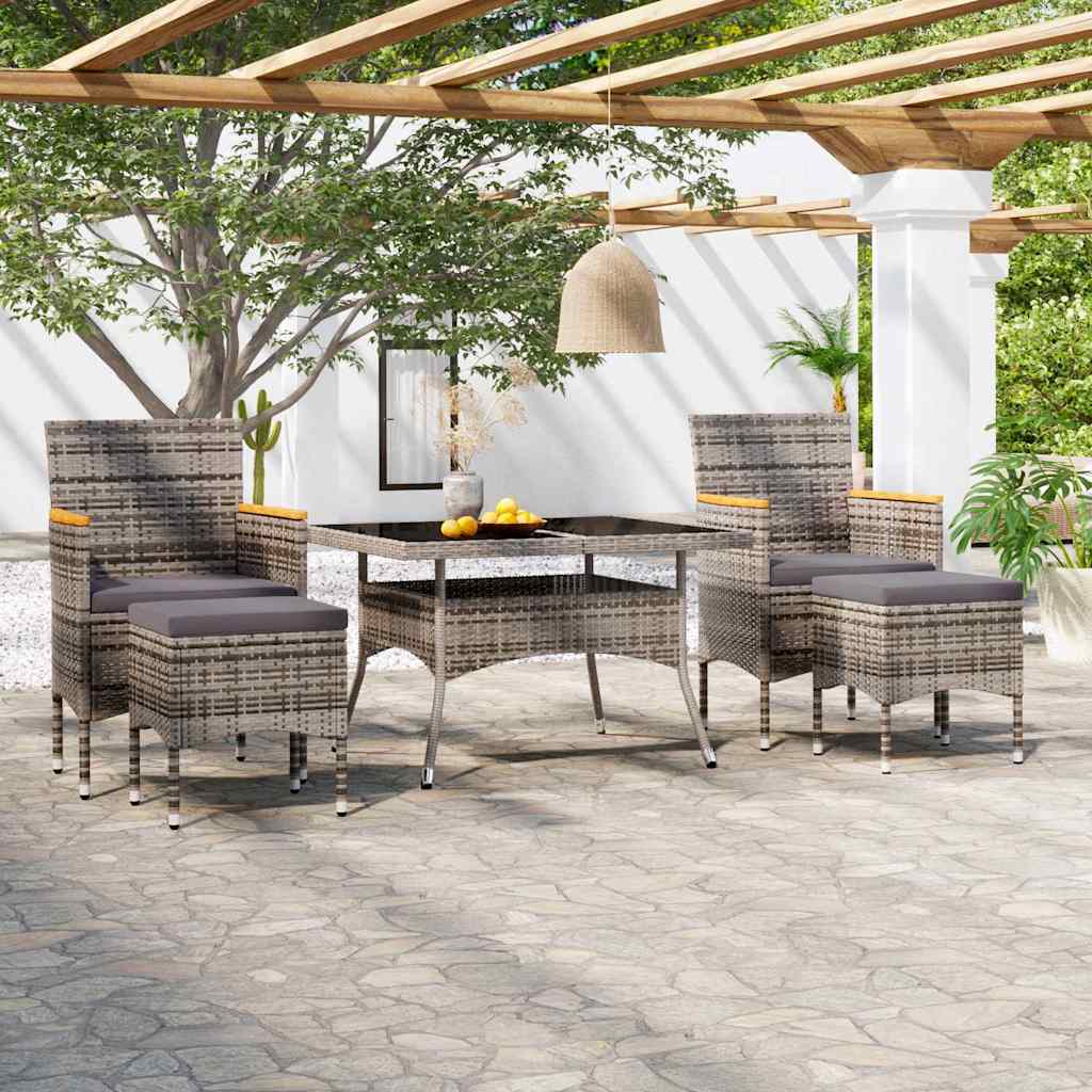 5-delige Tuinset poly rattan en gehard glas grijs – afbeelding 1