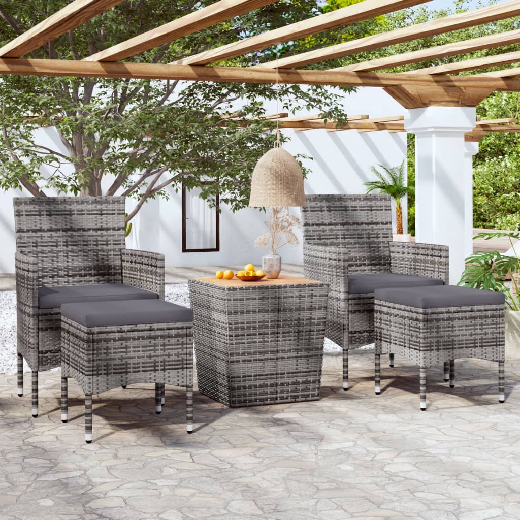 5-delige Bistroset poly rattan en massief acaciahout grijs – afbeelding 1