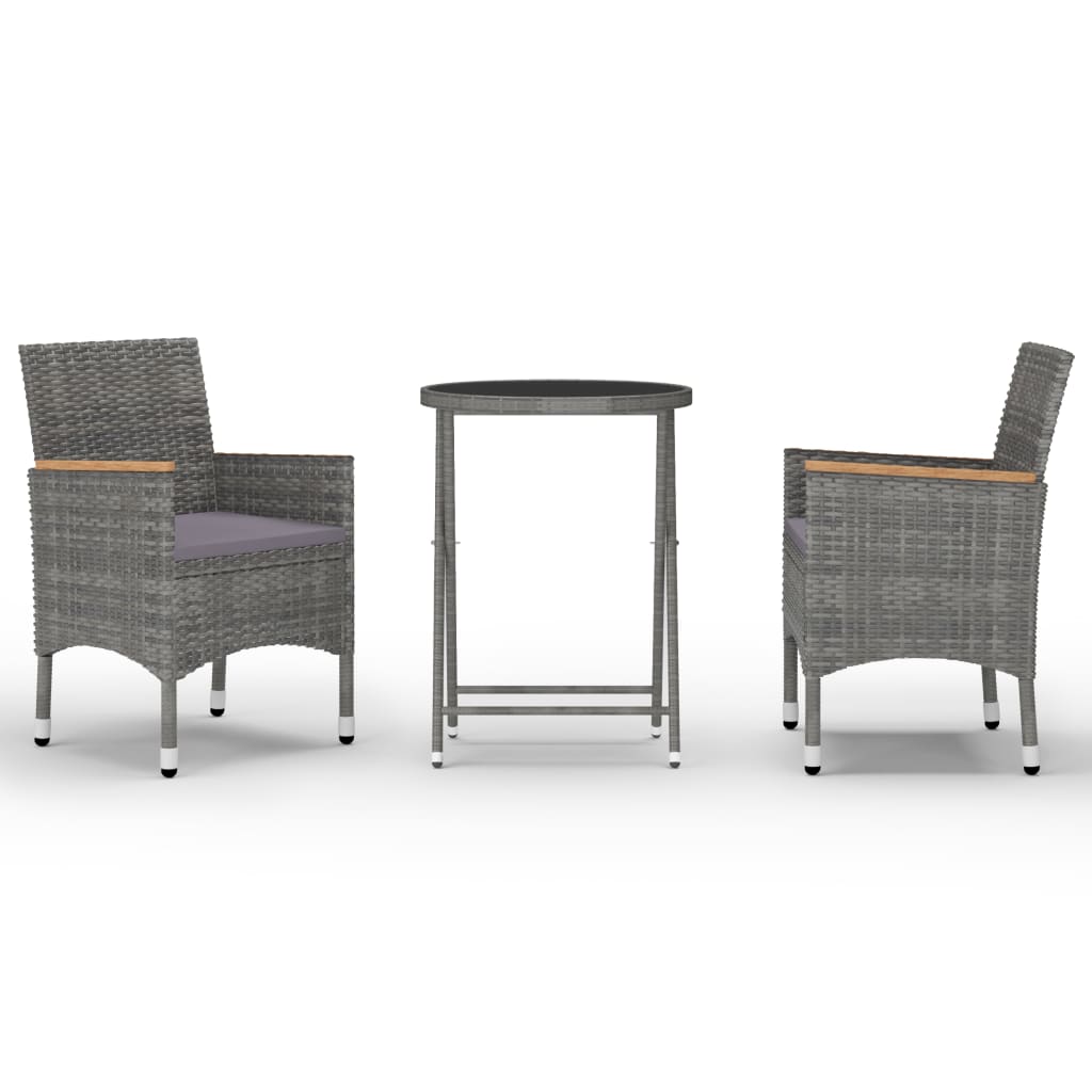 3-delige Bistroset poly rattan en gehard glas grijs – afbeelding 2