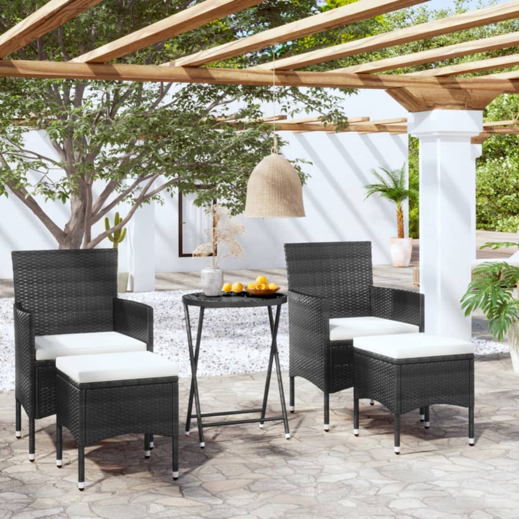 5-delige Bistroset poly rattan en gehard glas zwart – afbeelding 1