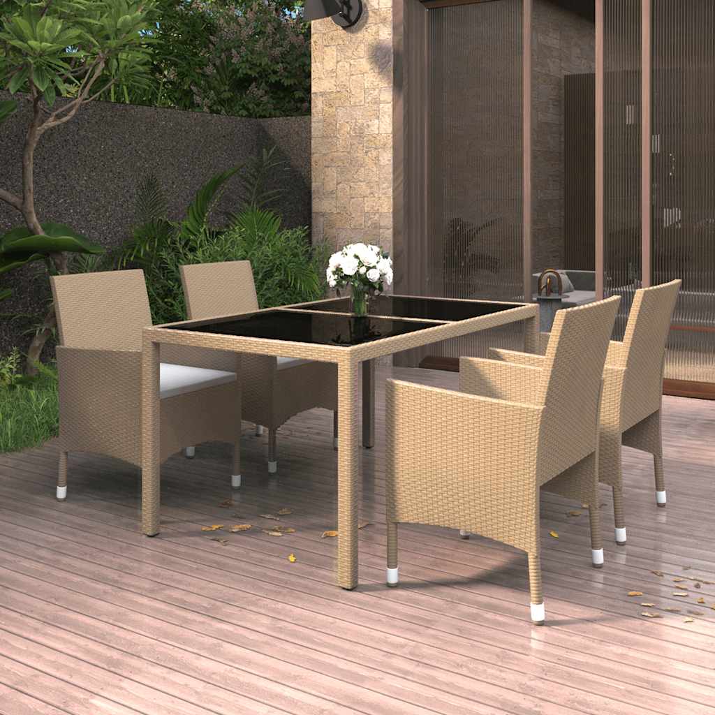 5-delige Tuinset poly rattan en gehard glas beige – afbeelding 1