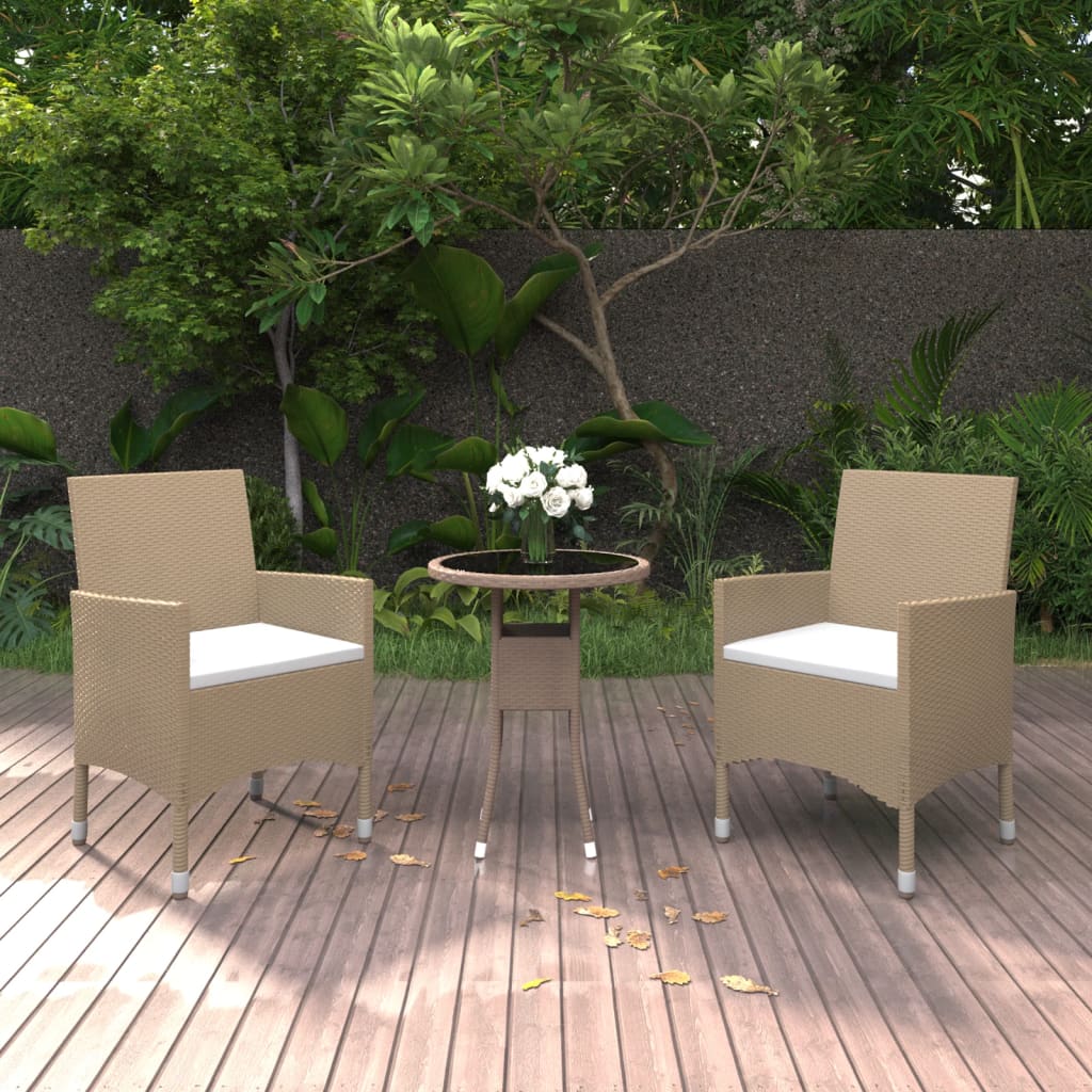 3-delige Tuinset poly rattan beige – afbeelding 1