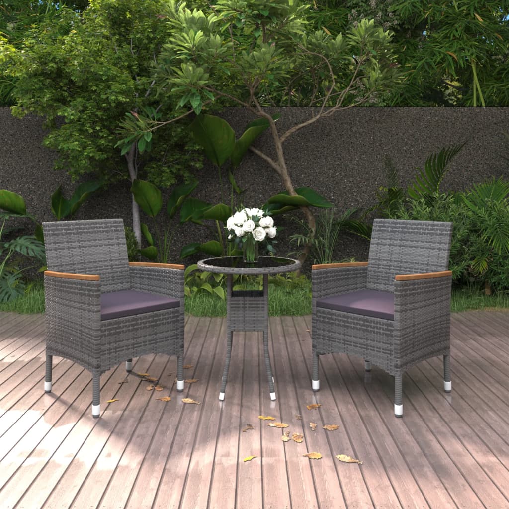 3-delige Tuinset poly rattan grijs – afbeelding 1
