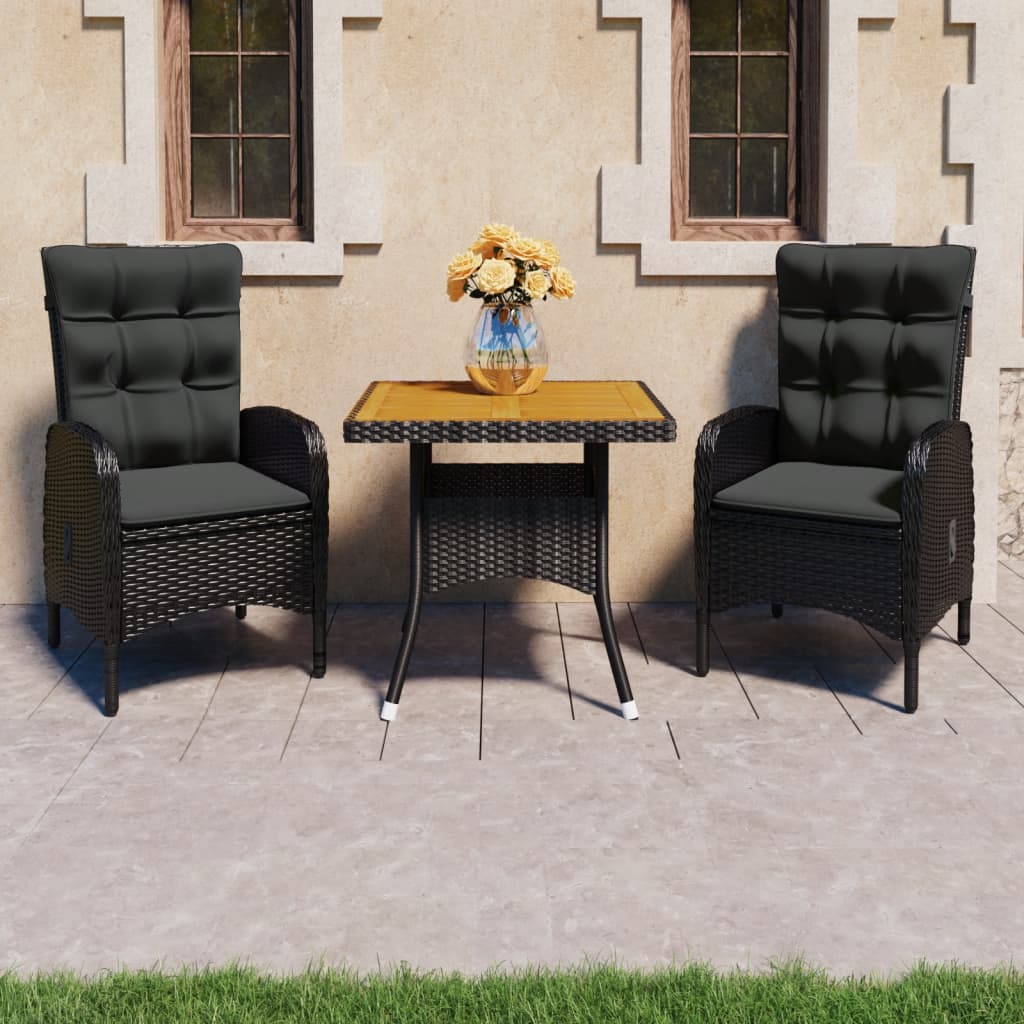 3-delige Tuinset poly rattan en acaciahout zwart – afbeelding 1