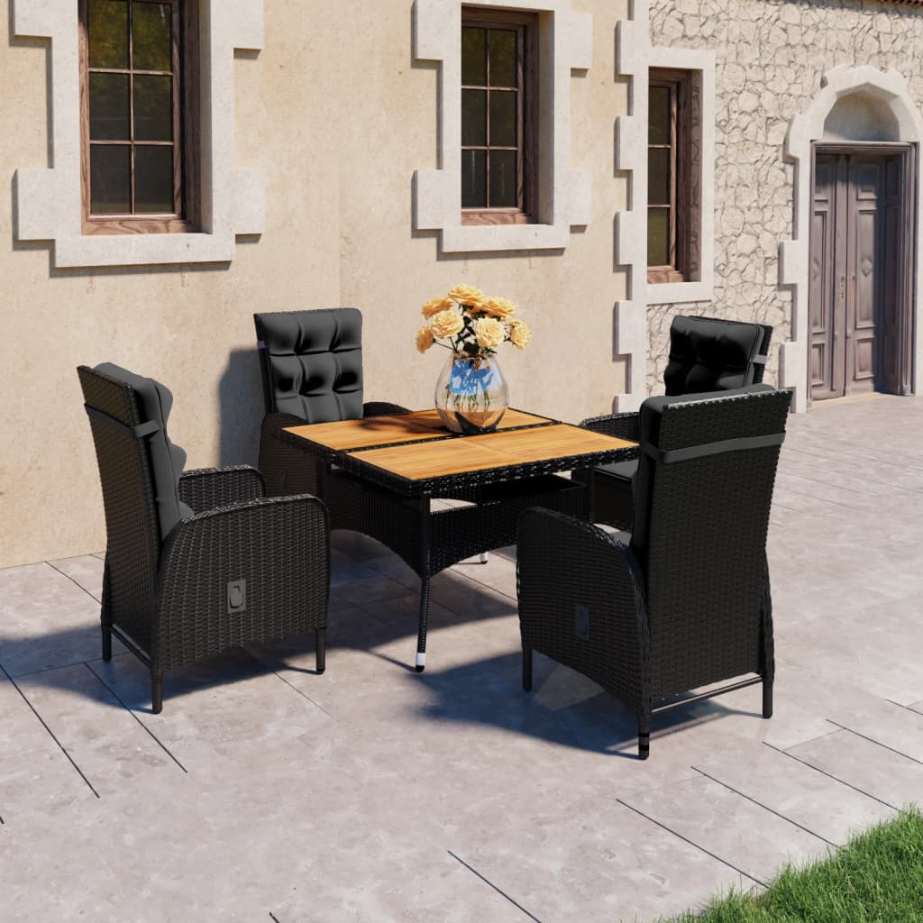 5-delige Tuinset poly rattan en acaciahout zwart – afbeelding 1