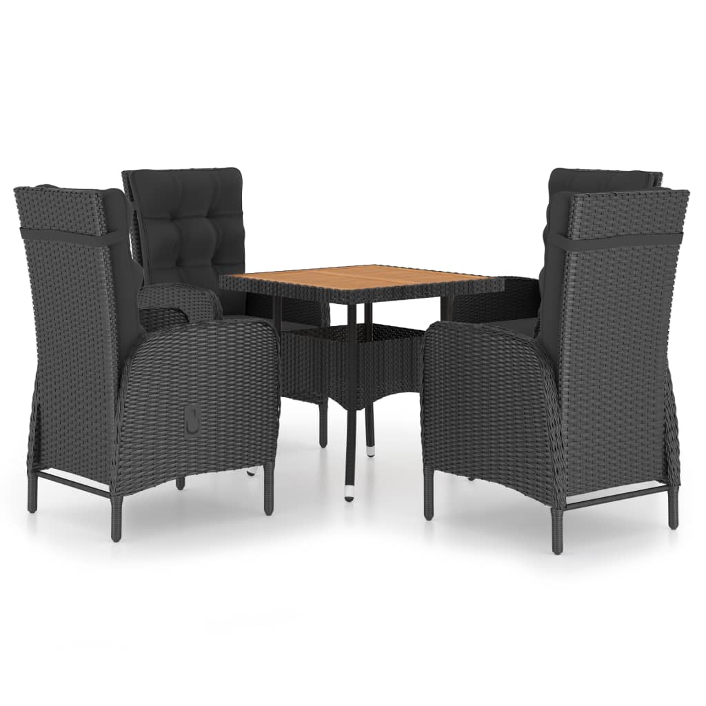 5-delige Tuinset poly rattan en acaciahout zwart – afbeelding 2