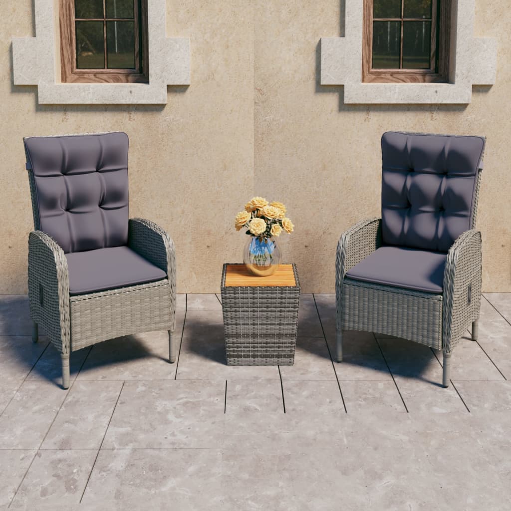 3-delige Bistroset poly rattan en acaciahout grijs – afbeelding 1