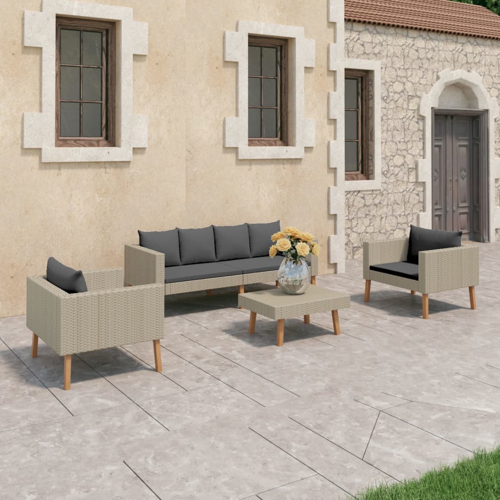 4-delige Loungeset met kussens poly rattan beige – afbeelding 1