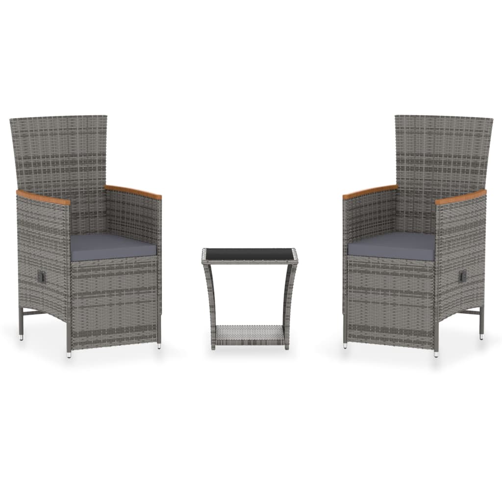 3-delige Loungeset met kussens poly rattan grijs – afbeelding 2