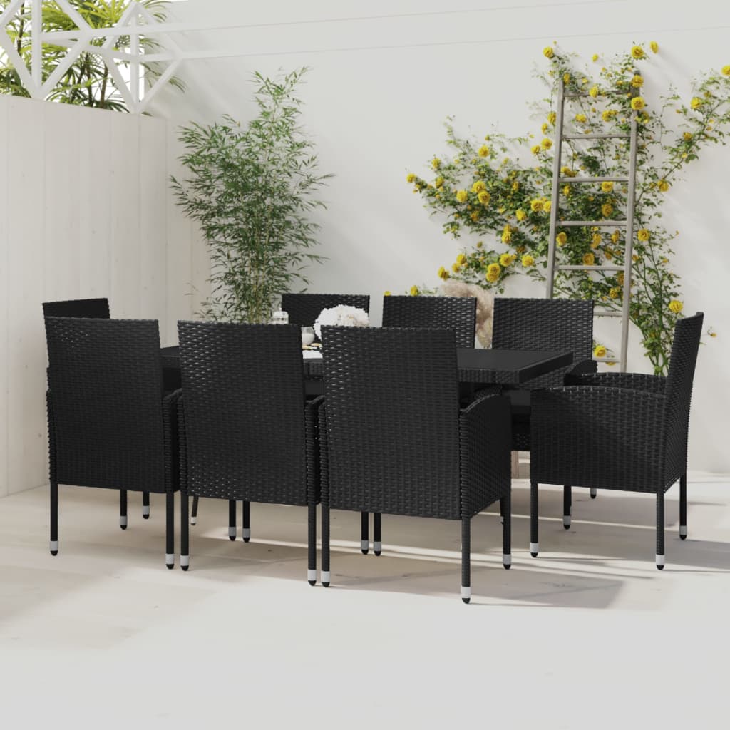 9-delige Tuinset poly rattan zwart – afbeelding 1
