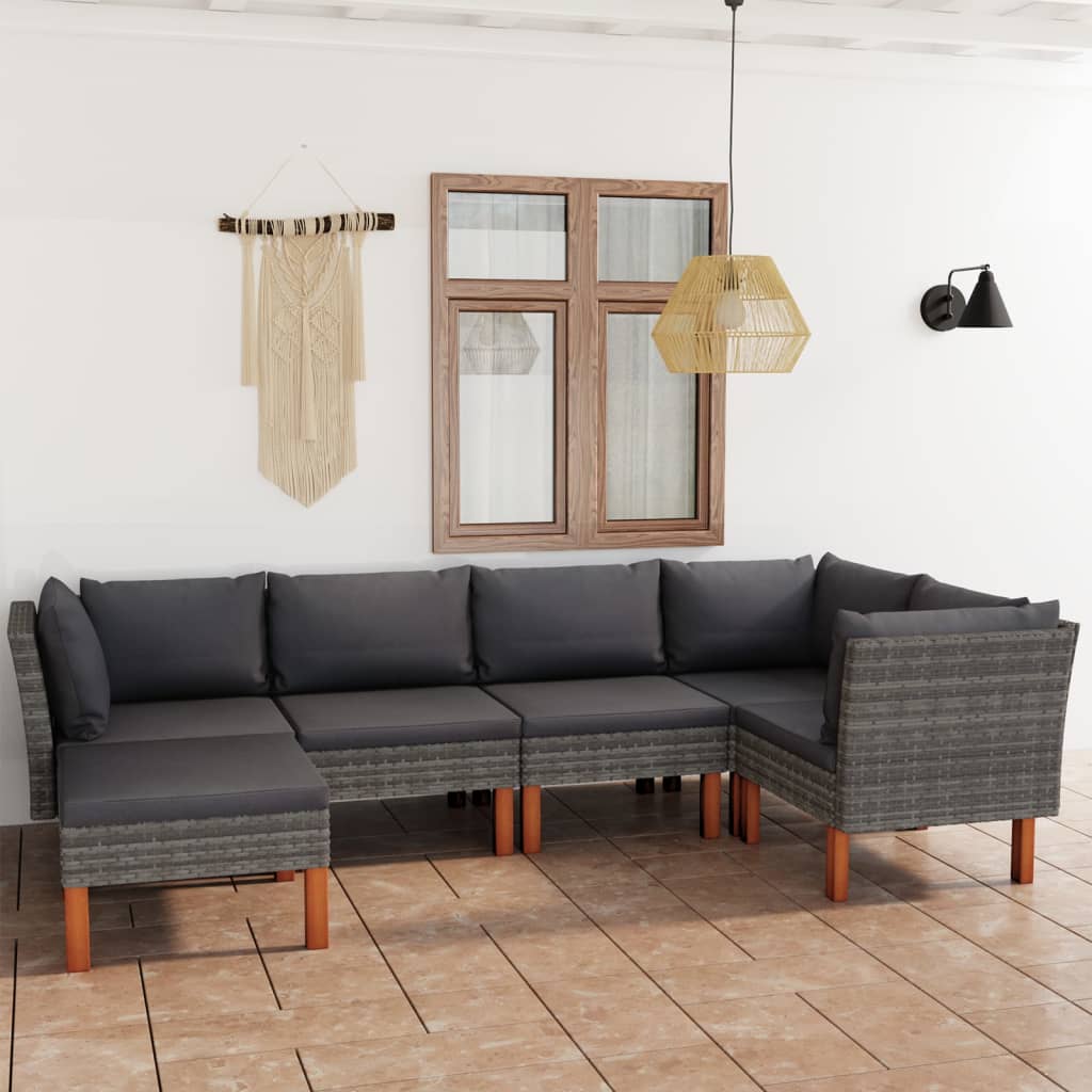 6-delige Loungeset met kussens poly rattan grijs – afbeelding 1