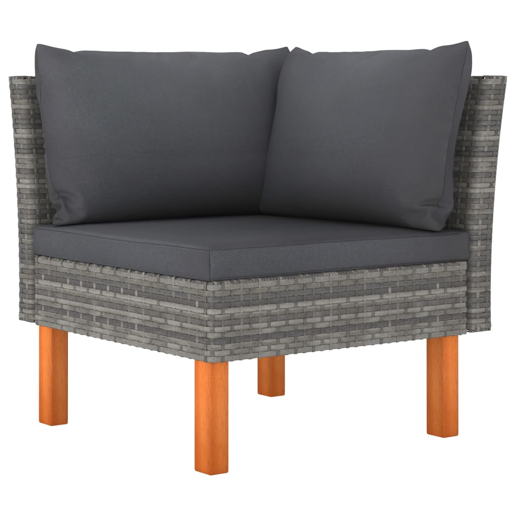 9-delige Loungeset met kussens poly rattan grijs – afbeelding 4