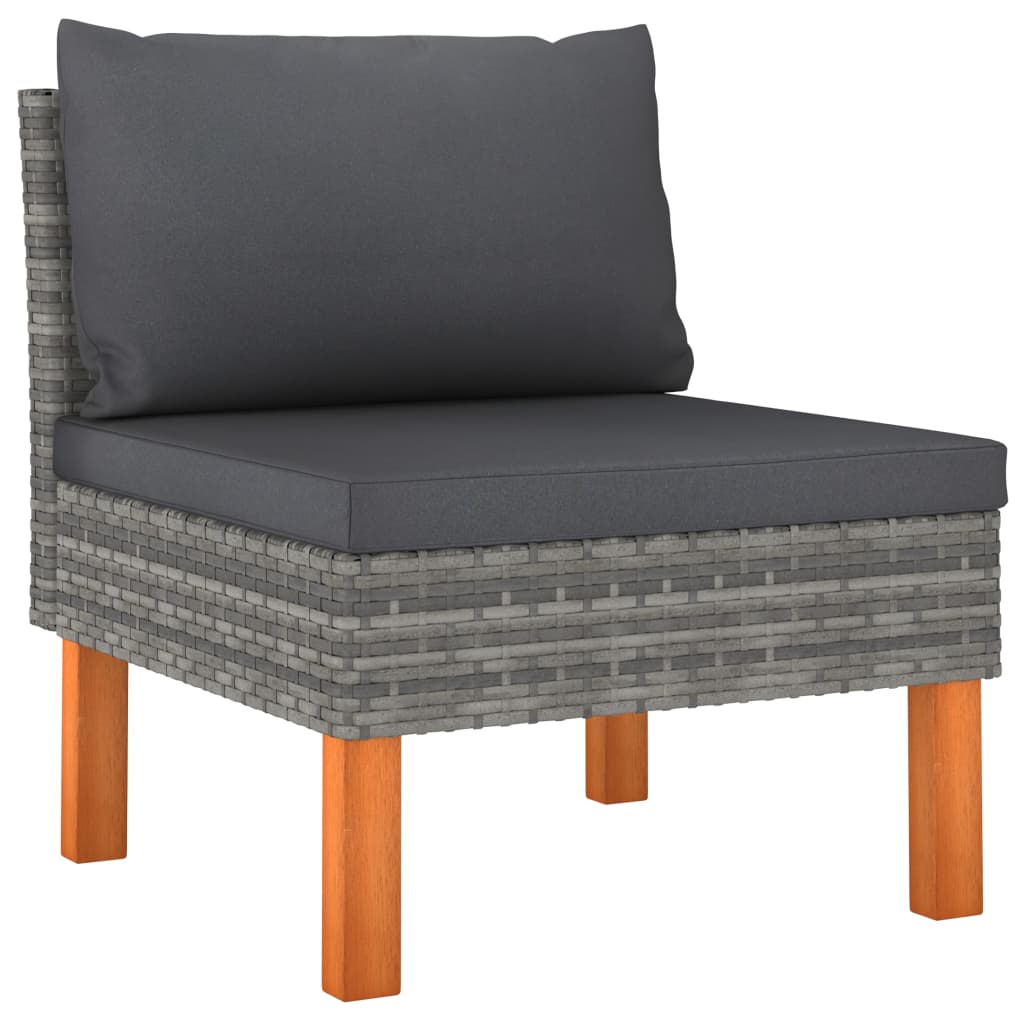 9-delige Loungeset met kussens poly rattan grijs – afbeelding 6