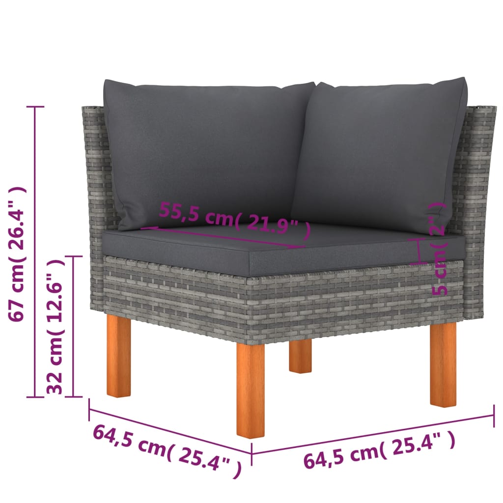 9-delige Loungeset met kussens poly rattan grijs – afbeelding 7