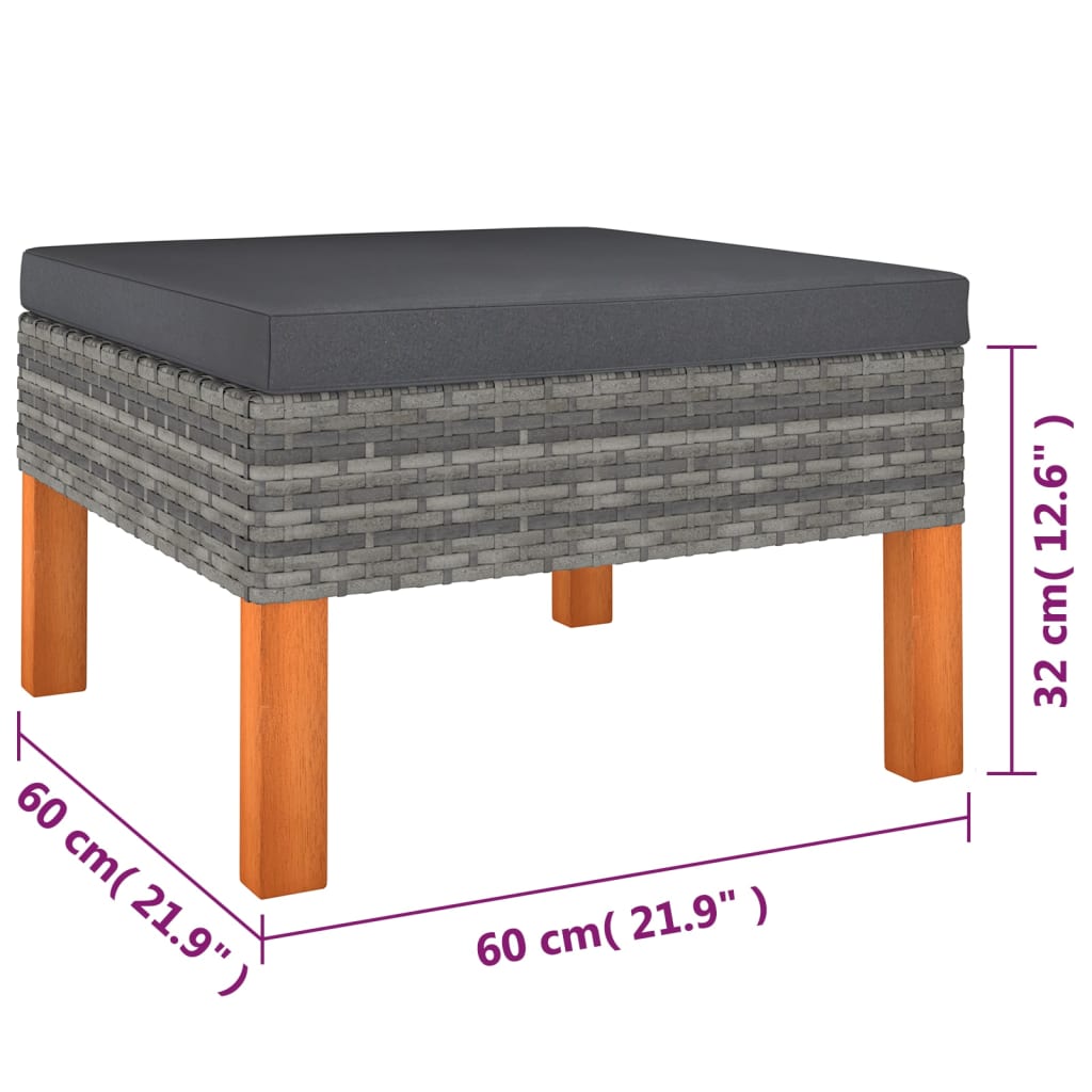 9-delige Loungeset met kussens poly rattan grijs – afbeelding 8