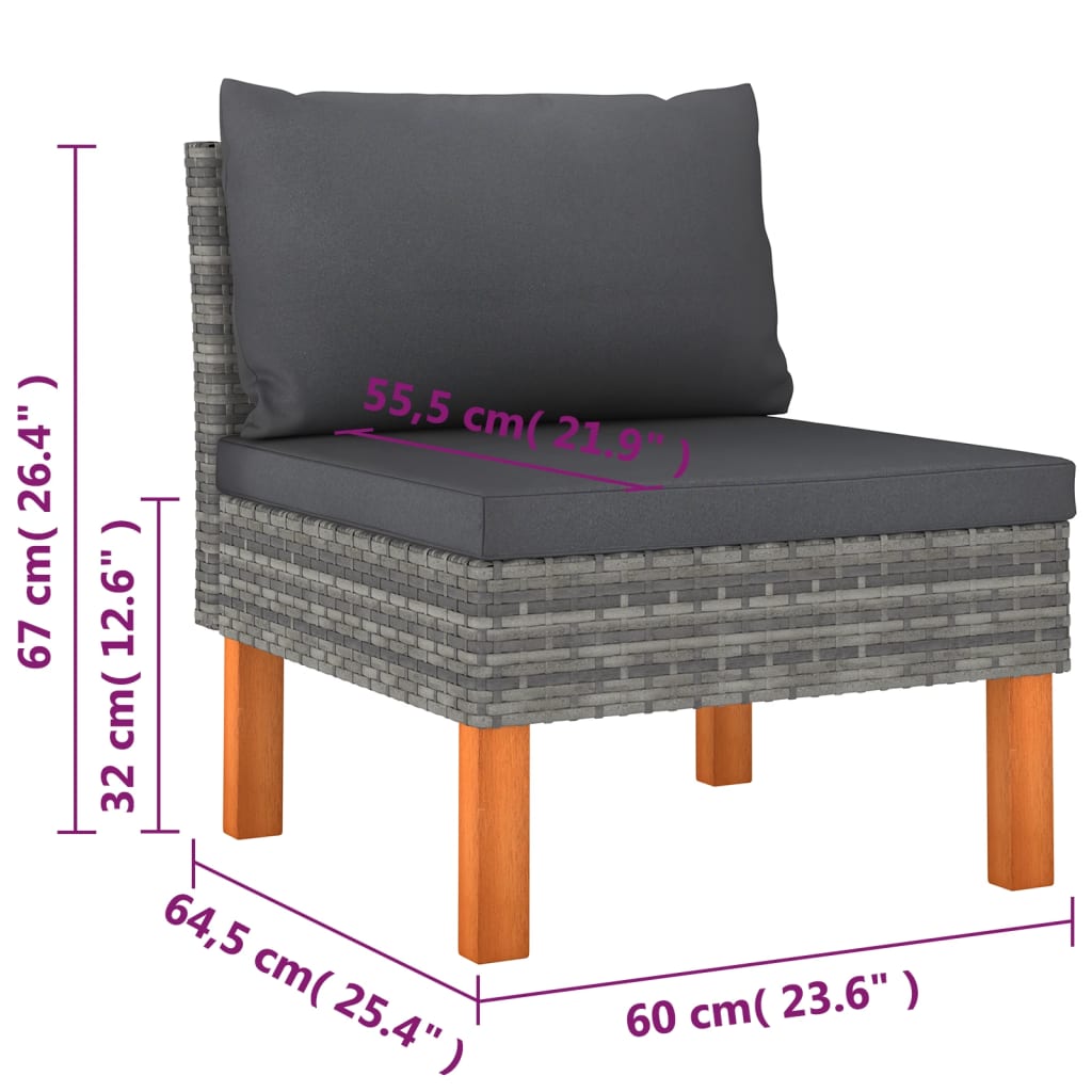 9-delige Loungeset met kussens poly rattan grijs – afbeelding 9