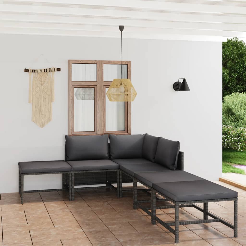 6-delige Loungeset met kussens poly rattan grijs – afbeelding 1