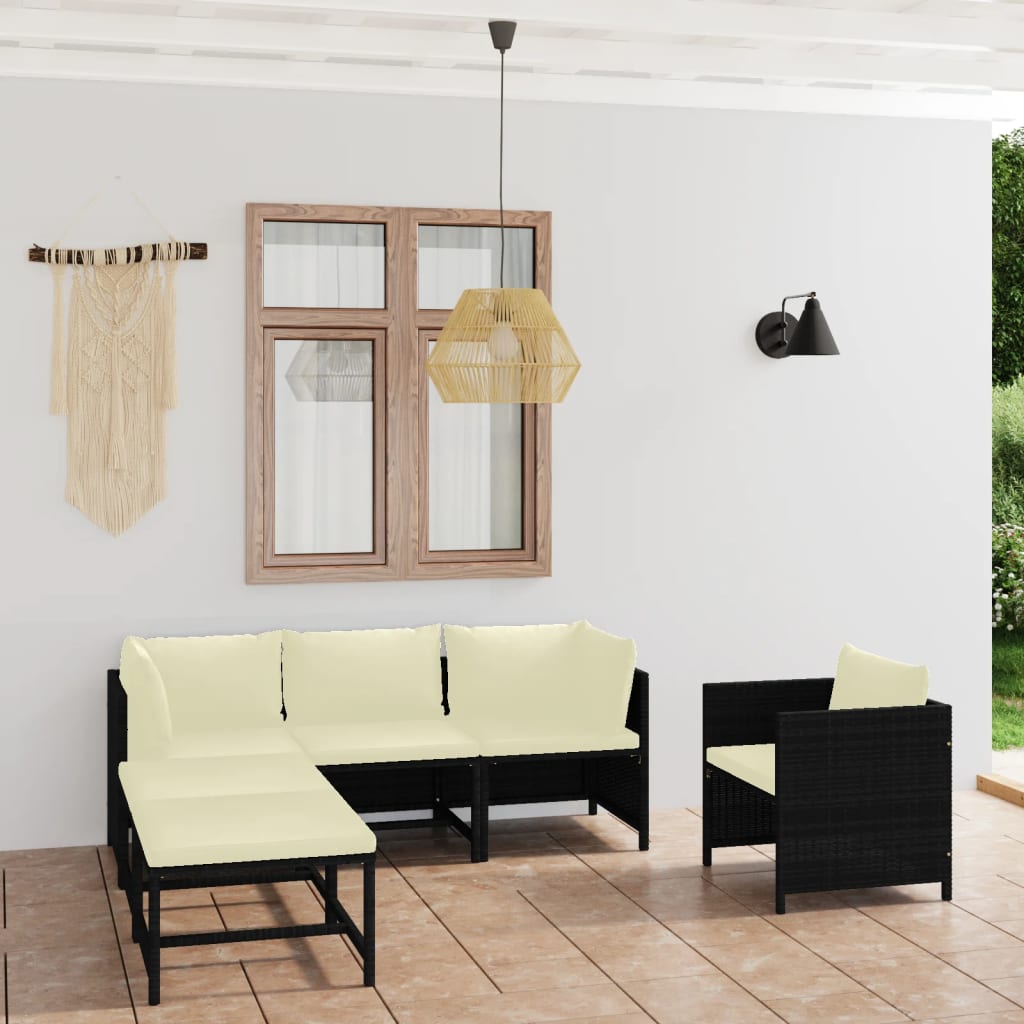 6-delige Loungeset met kussens poly rattan zwart – afbeelding 1