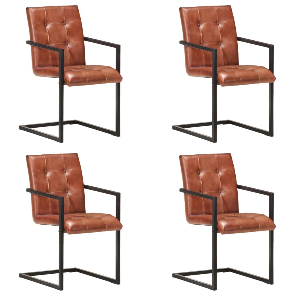 Eetkamerstoelen 4 st echt leer bruin