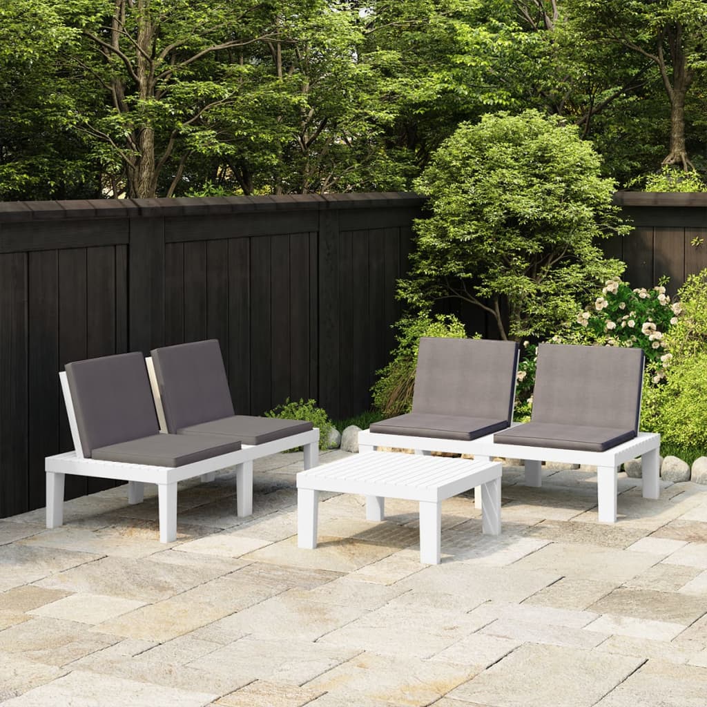 3-delige Loungeset met kussens kunststof wit – afbeelding 1