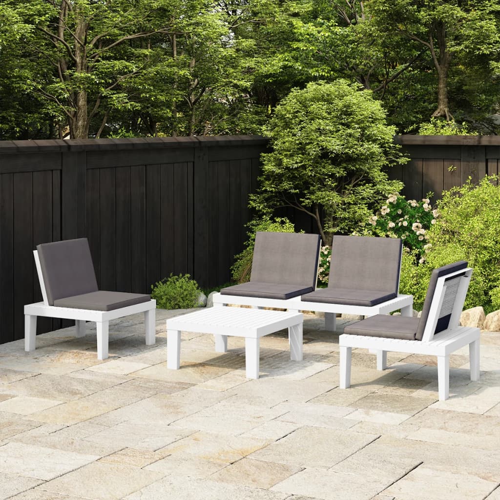 4-delige Loungeset met kussens kunststof wit – afbeelding 1