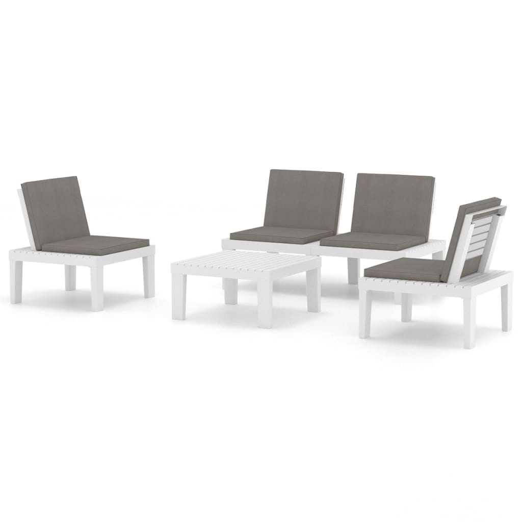 4-delige Loungeset met kussens kunststof wit – afbeelding 2