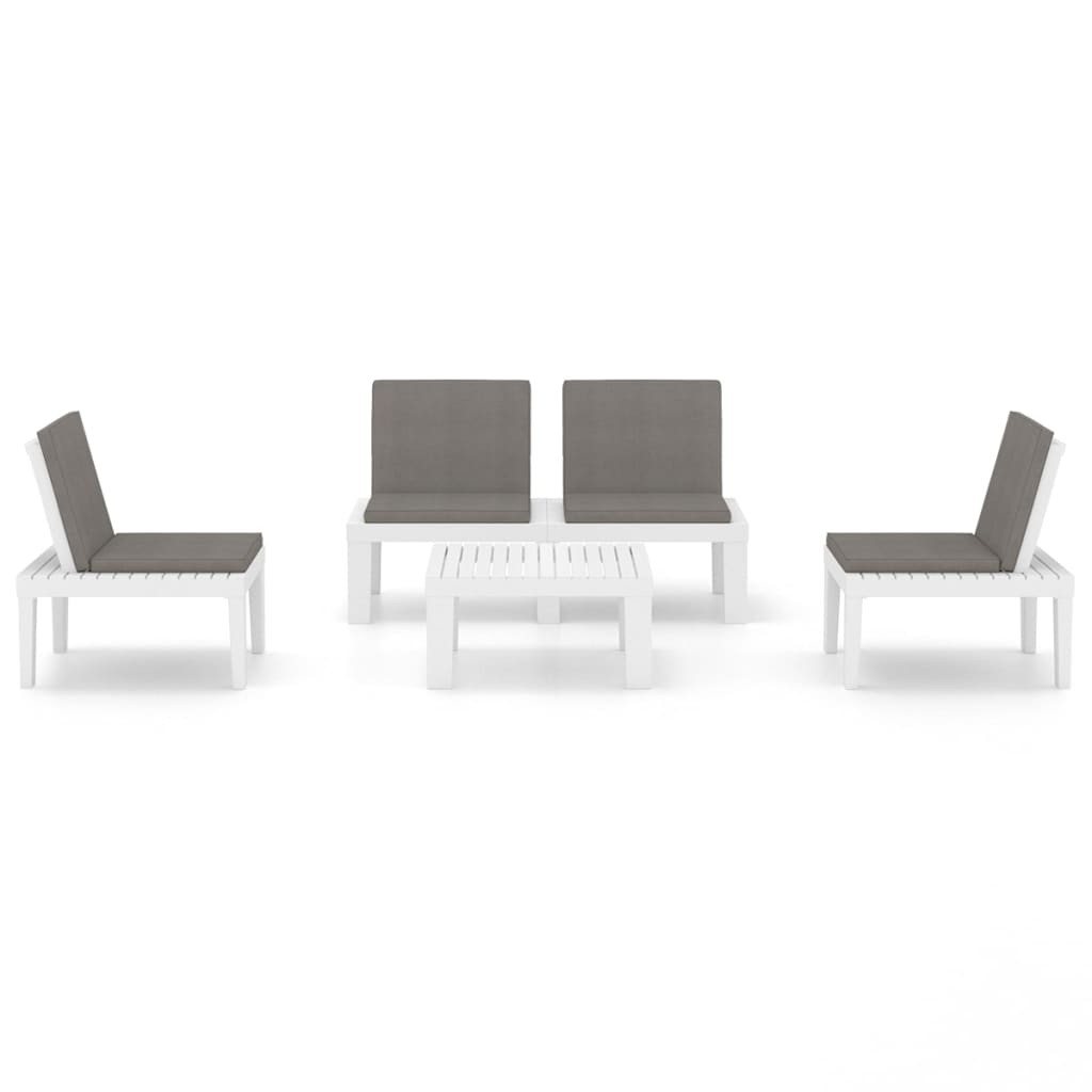 4-delige Loungeset met kussens kunststof wit – afbeelding 3