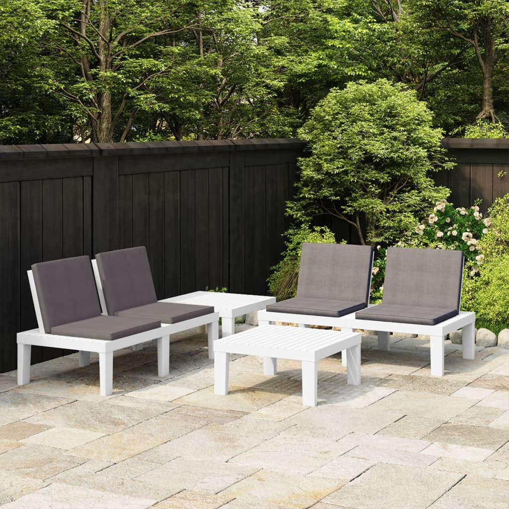 4-delige Loungeset met kussens kunststof wit – afbeelding 1
