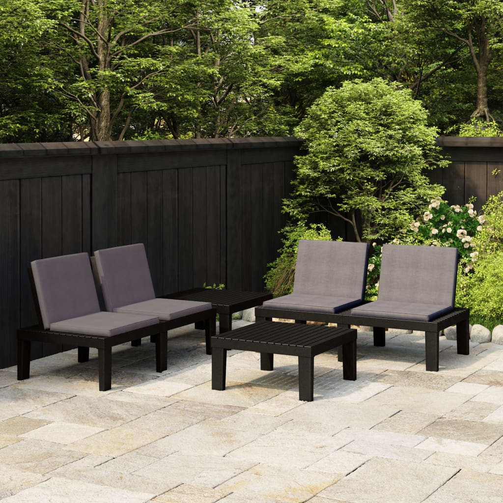 4-delige Loungeset met kussens kunststof grijs – afbeelding 1