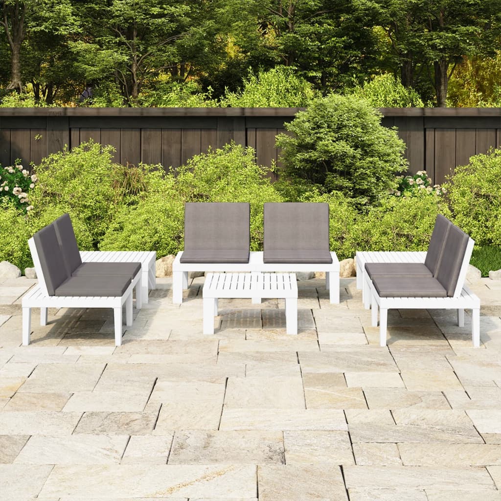 6-delige Loungeset met kussens kunststof wit – afbeelding 1