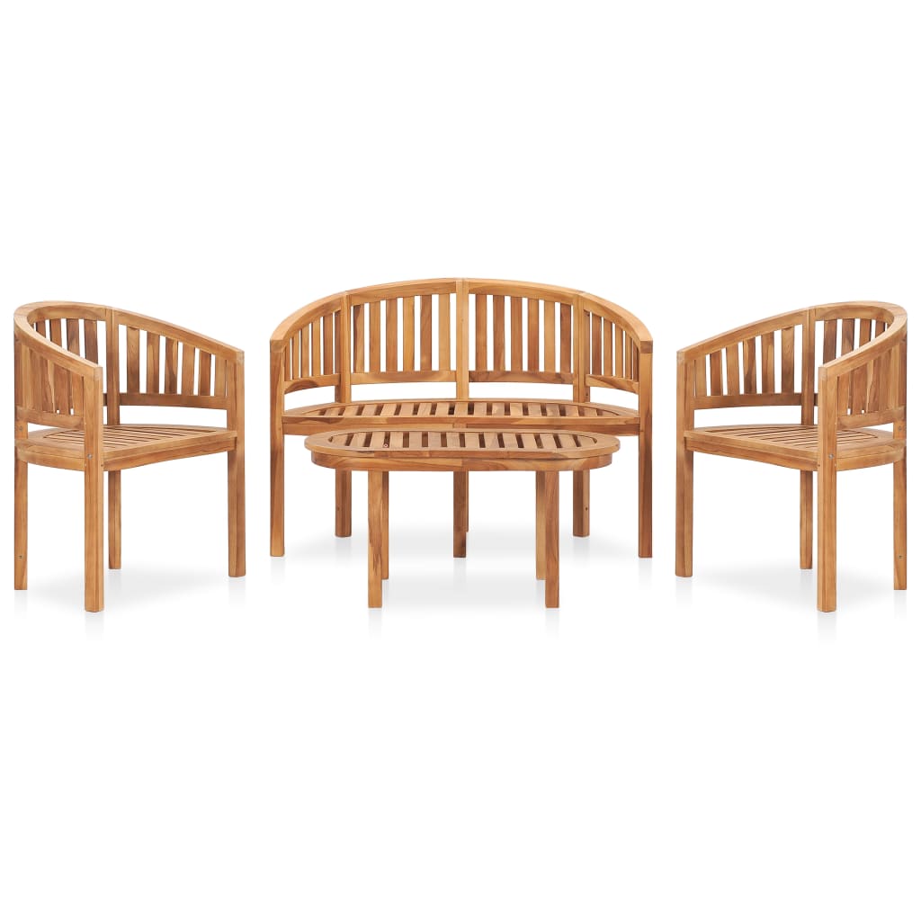 4-delige Loungeset banaanvormig massief teakhout – afbeelding 1