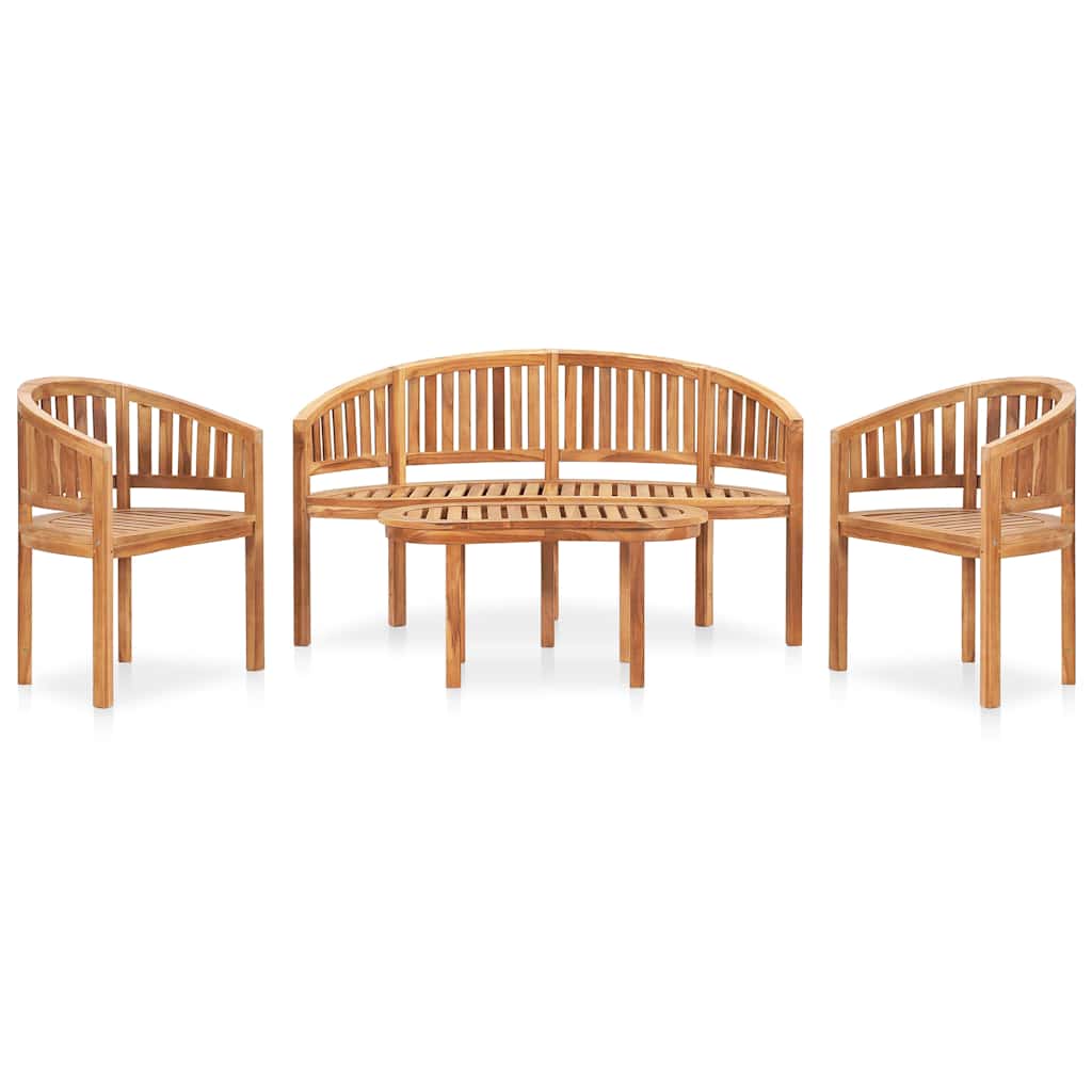 4-delige Loungeset banaanvormig massief teakhout – afbeelding 1