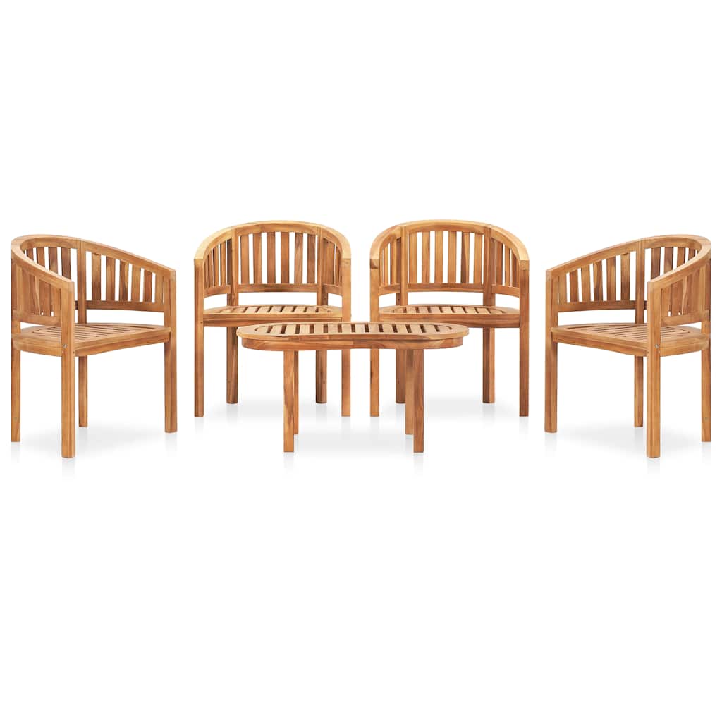 5-delige Loungeset banaanvormig massief teakhout – afbeelding 1
