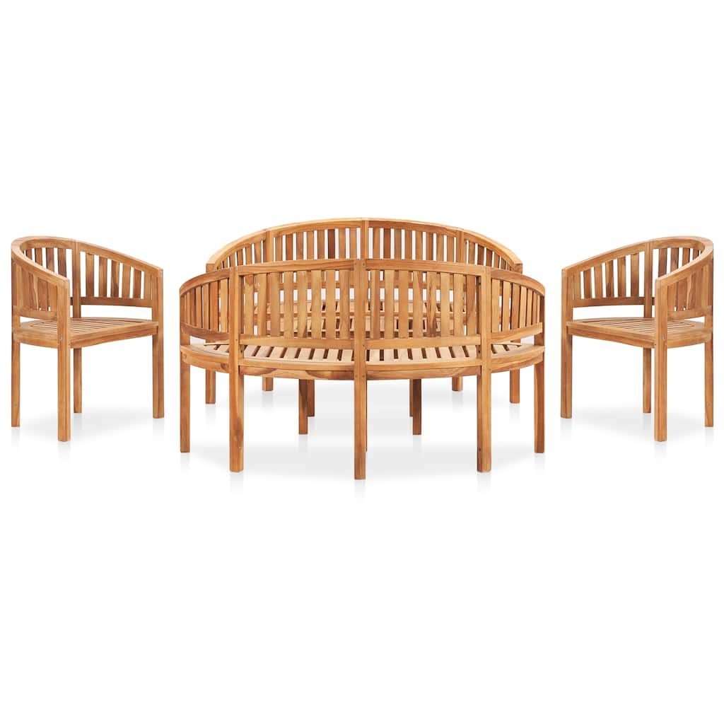 5-delige Loungeset banaanvormig massief teakhout – afbeelding 1