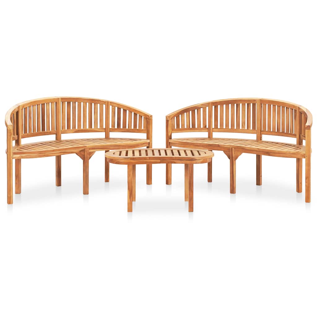 3-delige Loungeset banaanvormig massief teakhout – afbeelding 1