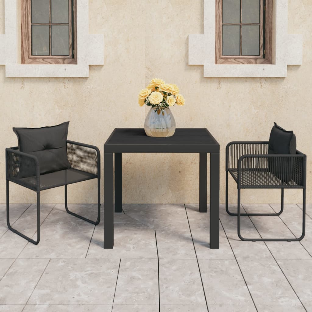3-delige Tuinset PVC-rattan zwart – afbeelding 1