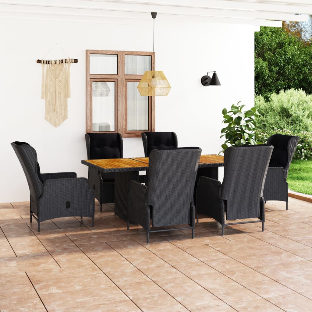 7-delige Tuinset met kussens poly rattan donkergrijs – afbeelding 1