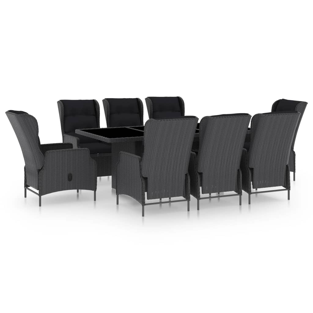 9-delige Tuinset met kussens poly rattan donkergrijs – afbeelding 2