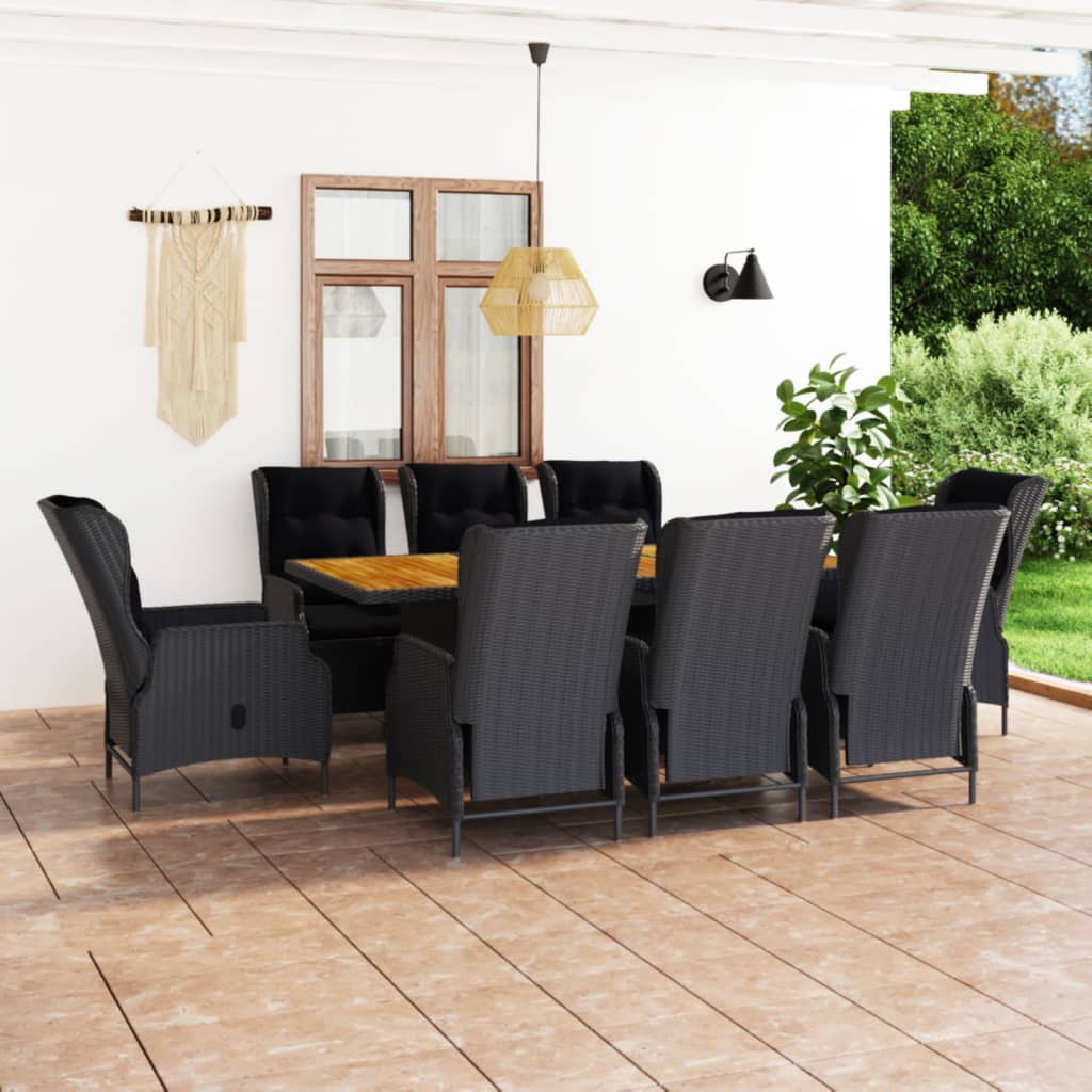 9-delige Tuinset met kussens poly rattan donkergrijs – afbeelding 1