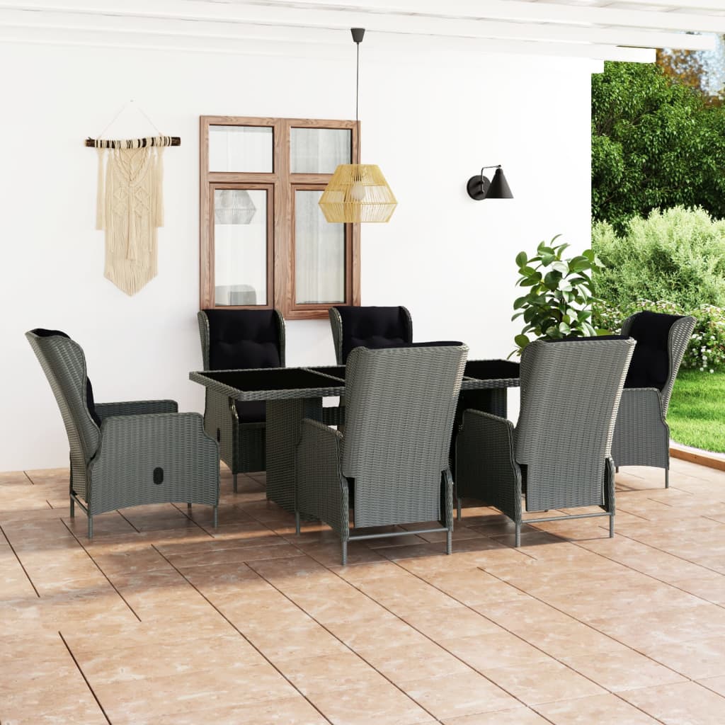 7-delige Tuinset met kussens poly rattan lichtgrijs – afbeelding 1