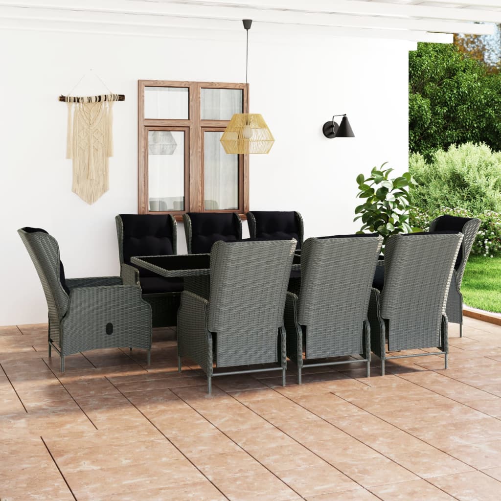 9-delige Tuinset met kussens poly rattan lichtgrijs – afbeelding 1