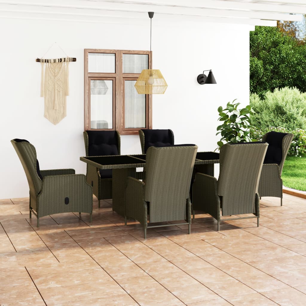 7-delige Tuinset met kussens poly rattan bruin